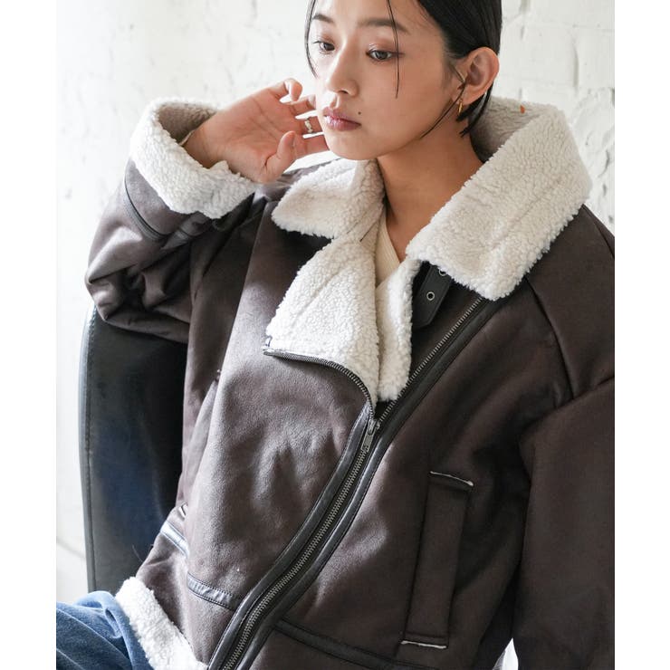 ブラウン | ムートンダブルジャケット フェイクムートンジャケット フェイクレザー | mili an deni