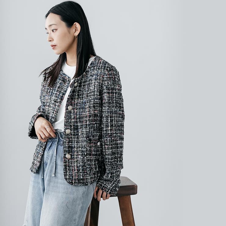 ミックスツィードノーカラージャケット ノーカラー 柄入り | mili an deni | 詳細画像19 