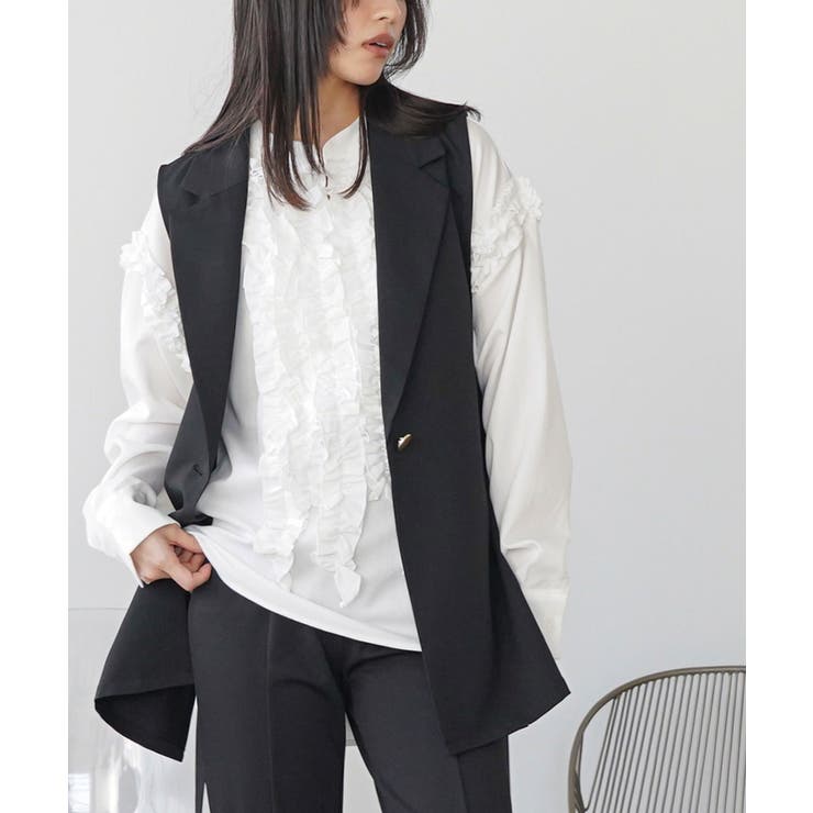 ブラック | テーラードミドル丈ベスト ジレ レディース | mili an deni