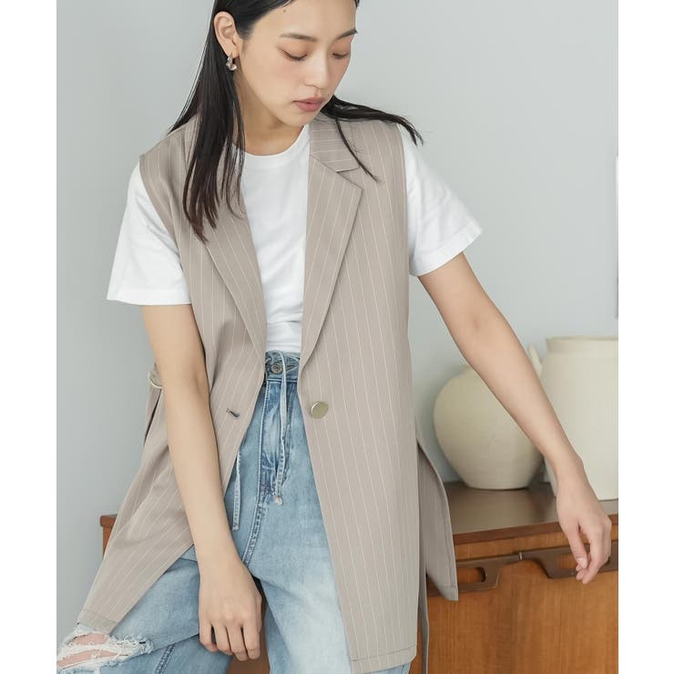 グレージュ | テーラードジレ レディース ピンストライプ | mili an deni
