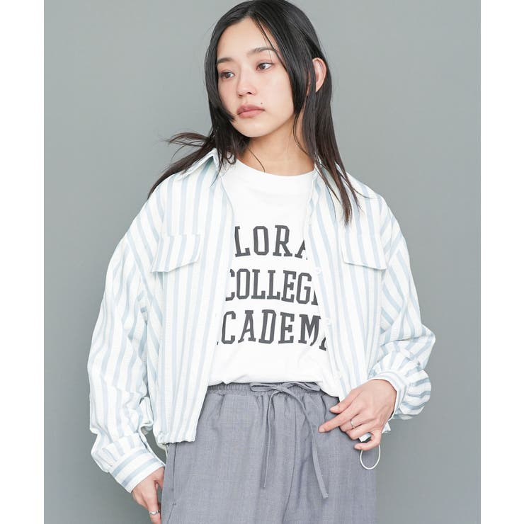 サックス | サッカーストライプシャツジャケット ブルゾン ストライプ | mili an deni