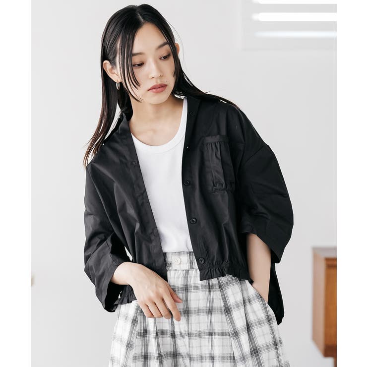 ブラック | 裾ギャザーミリタリーシャツ ブルゾン ライトアウター | mili an deni