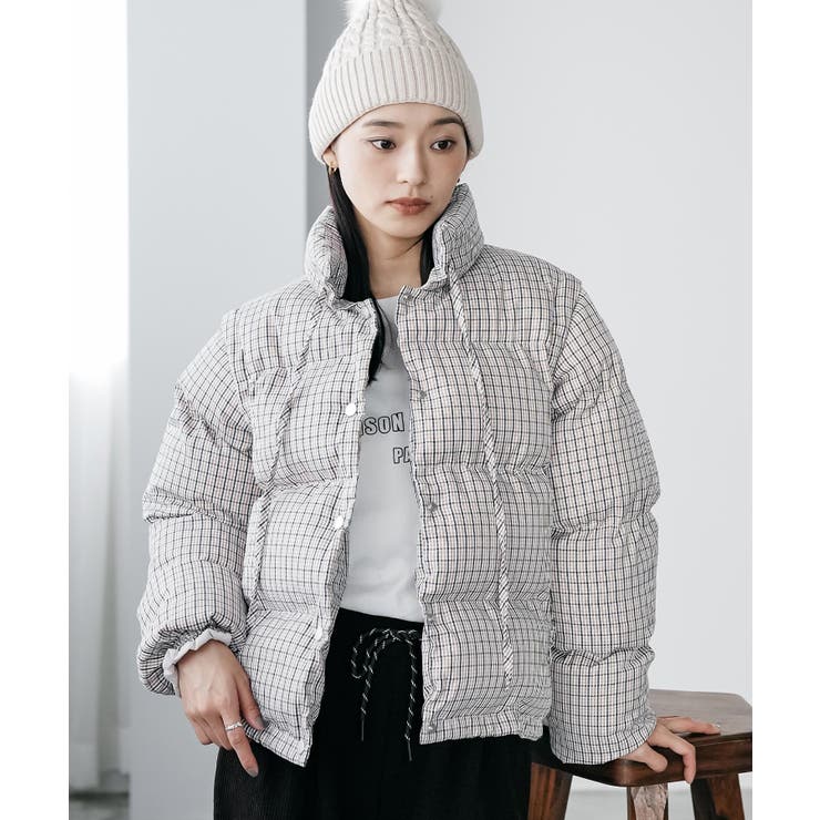 ベージュ | 袖取り外しチェック中綿ブルゾン ブルゾン スタンドカラー | mili an deni