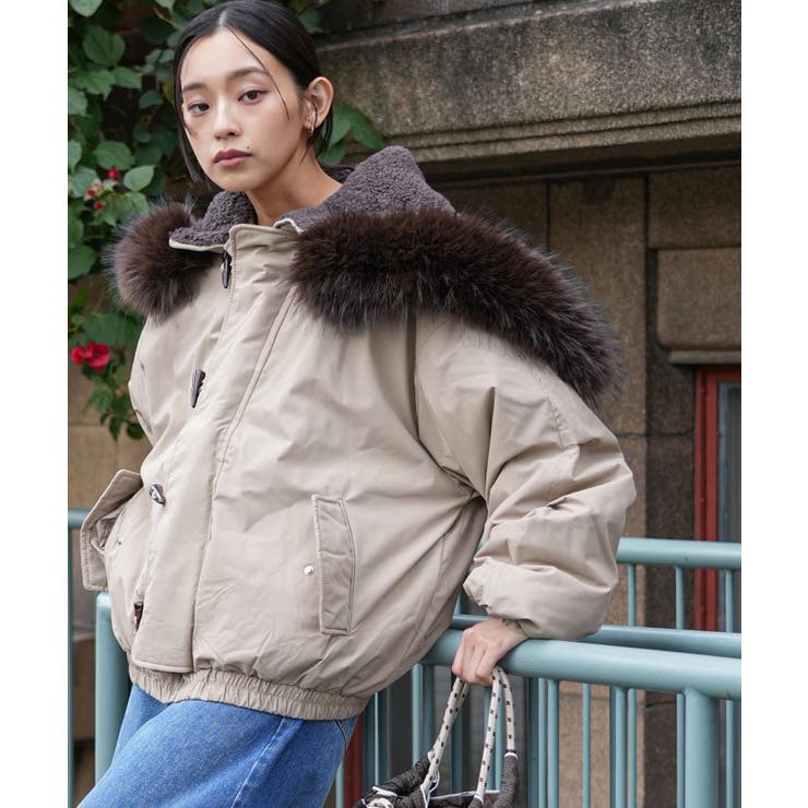 ベージュ | 襟ファートグル中綿ジャケット 中綿ジャケット ケープフード | mili an deni