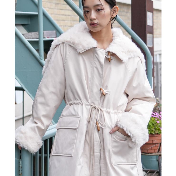 グレージュ | ケープフードダウンコート ダウンジャケット ファー | mili an deni