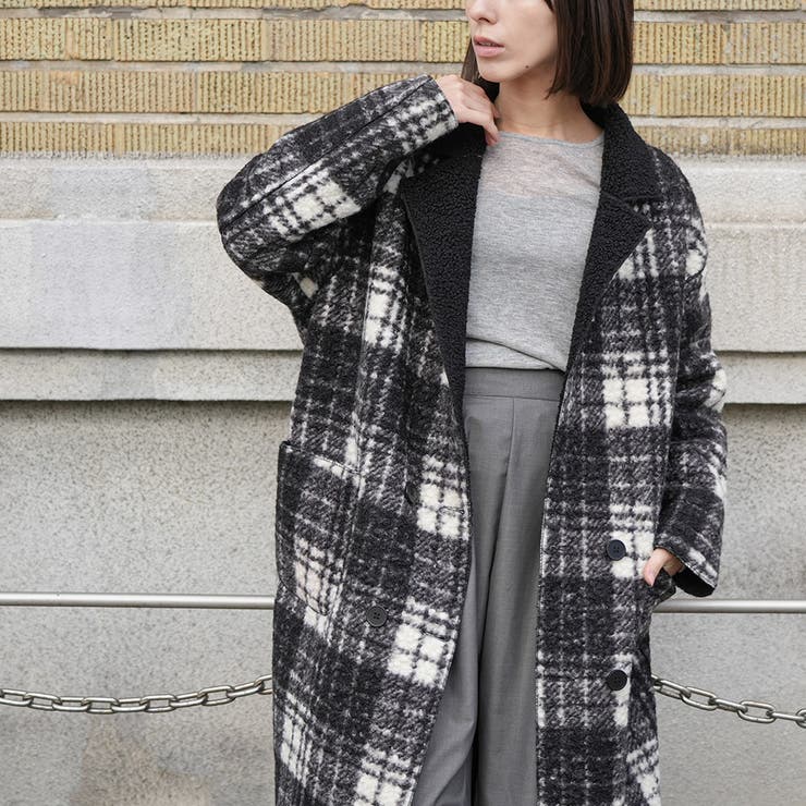 リバーシブルチェックボアコート ボアジャケット ファージャケット | mili an deni | 詳細画像20 