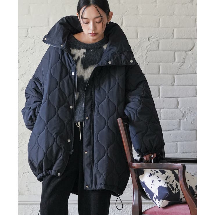 ブラック | スタンドカラー中綿リバーシブルコート ビッグシルエット ファイバーダウン | mili an deni