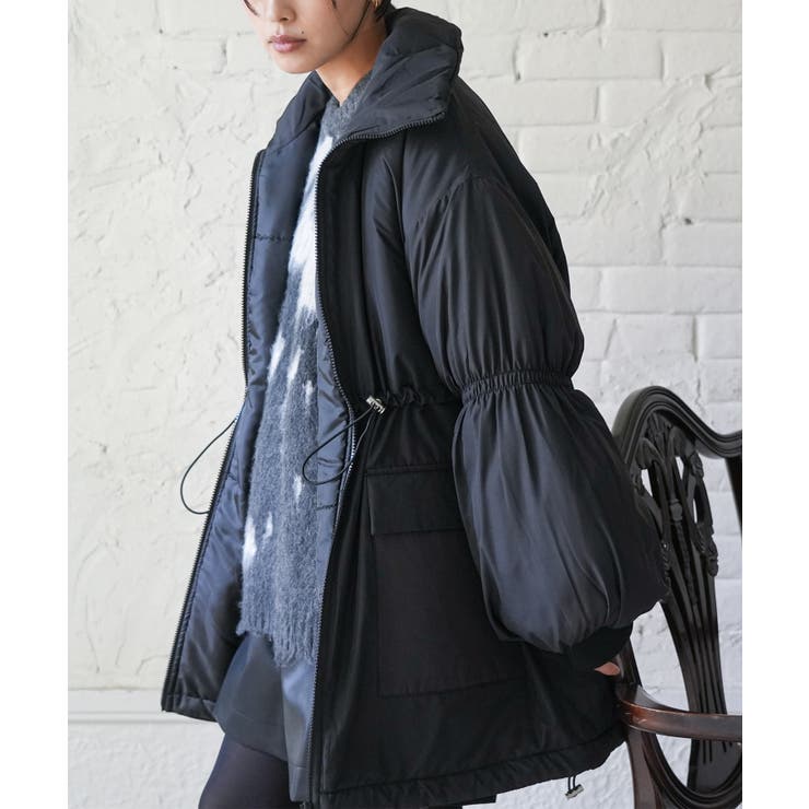 ブラック | 中綿ドロストスタンドカラーコート ビッグシルエット ファイバーダウン | mili an deni