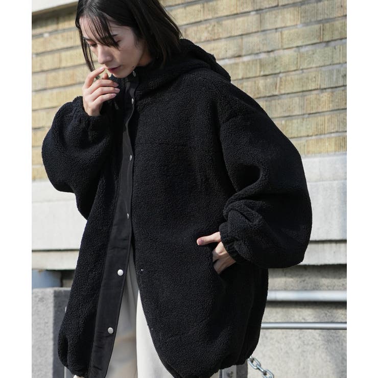 ブラック | ボアビッグシルエットフードブルゾン ビッグシルエット ボアブルゾン | mili an deni