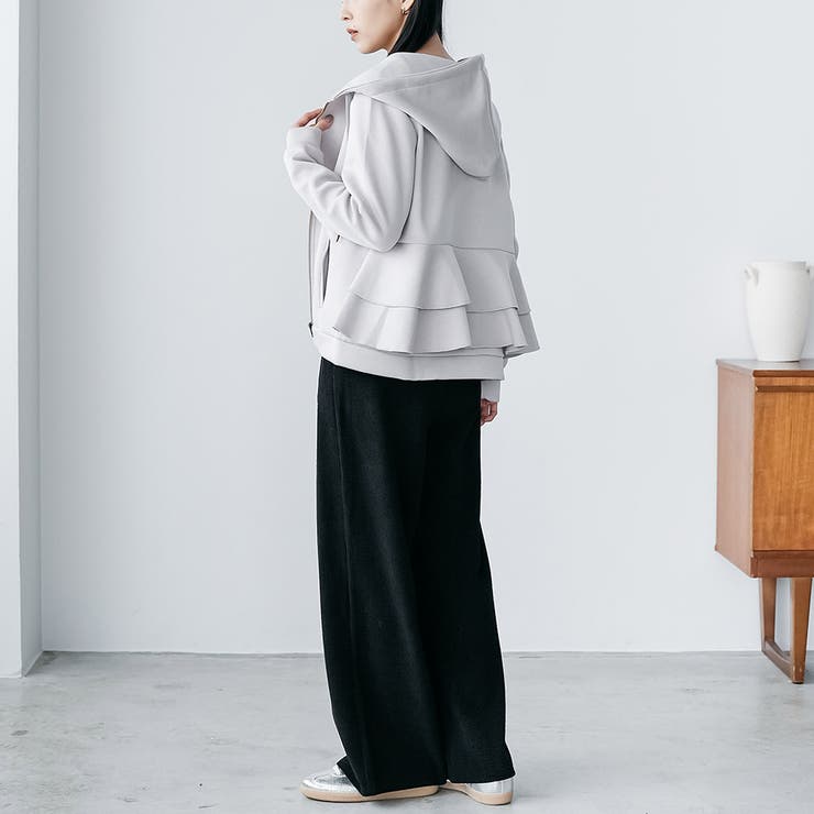 バックフリル前開きジップパーカー フード プルオーバー | mili an deni | 詳細画像9 