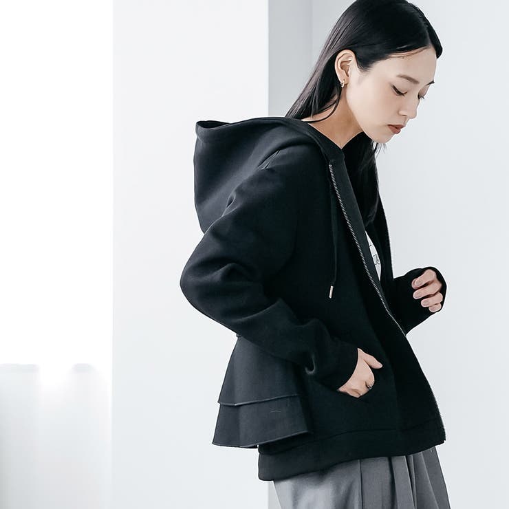 バックフリル前開きジップパーカー フード プルオーバー | mili an deni | 詳細画像12 