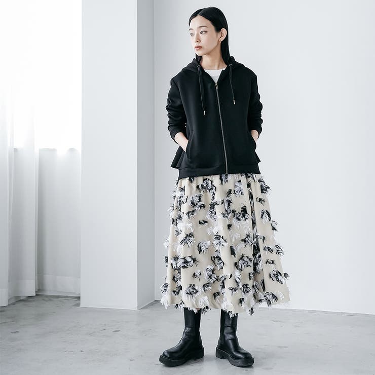 バックフリル前開きジップパーカー フード プルオーバー | mili an deni | 詳細画像14 