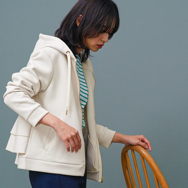 バックフリル前開きジップパーカー フード プルオーバー | mili an deni | 詳細画像18 