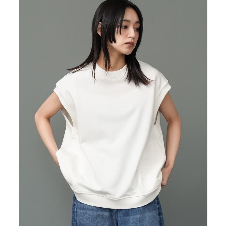 アイボリー | 裏毛ファスナー開きベスト スウェット バックファスナー | mili an deni