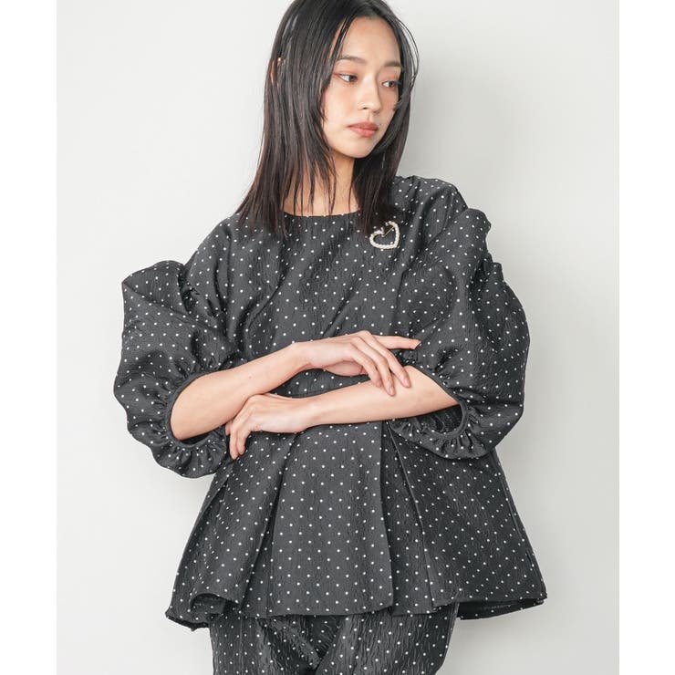 ブラック | レディース ブラウス ドットジャガードプルオーバー | mili an deni