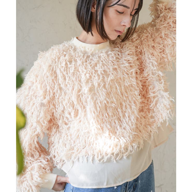 ベージュ | ラメシャギーレイヤードニットプルオーバー 重ね着 クルーネック | mili an deni