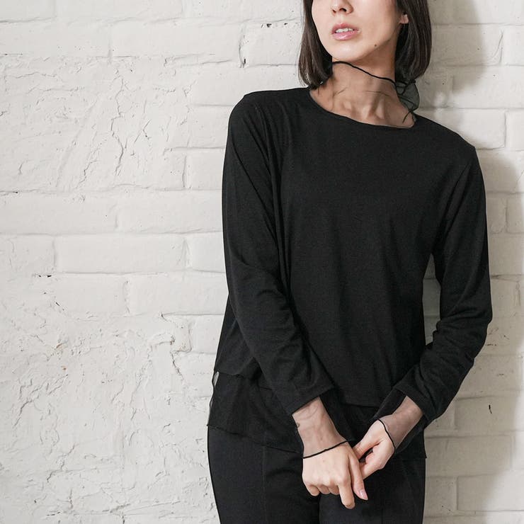 チュールハイネックトップス 異素材切替 クルーネック | mili an deni | 詳細画像18 