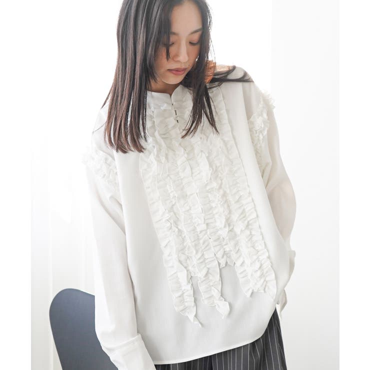 ホワイト | タキシードフリルブラウス ブラウス レディース | mili an deni