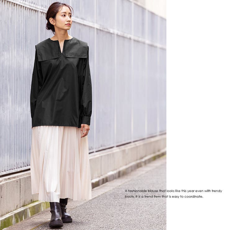 レースセーラーカラーブラウス サイドスリット 長袖 | mili an deni | 詳細画像8 