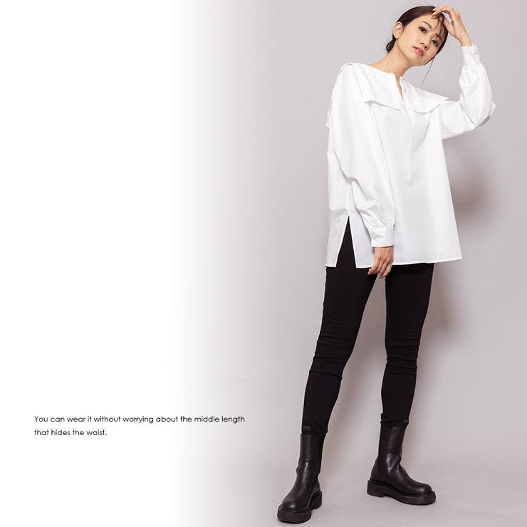 レースセーラーカラーブラウス サイドスリット 長袖 | mili an deni | 詳細画像13 