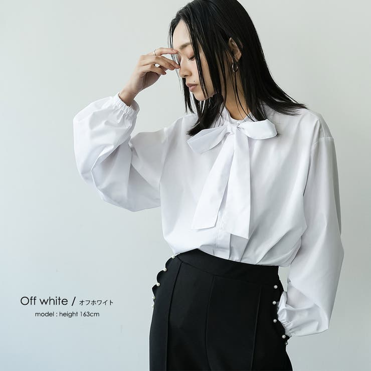 【美品】ローブブラン　ダブルタイ ブラウス　ボウタイ　リボン　バルーンスリーブ Double tie Blouse – L'AUBE BLANC
