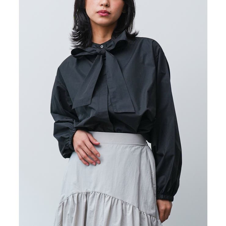 ブラック | リボンタイブラウス バルーンスリーブ 長袖 | mili an deni