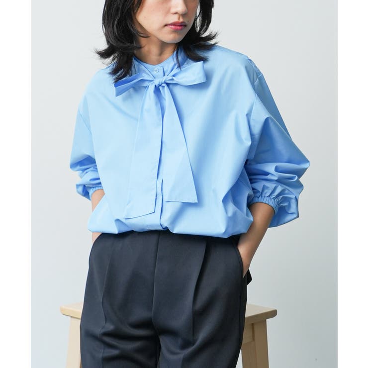 ブルー | リボンタイブラウス バルーンスリーブ 長袖 | mili an deni