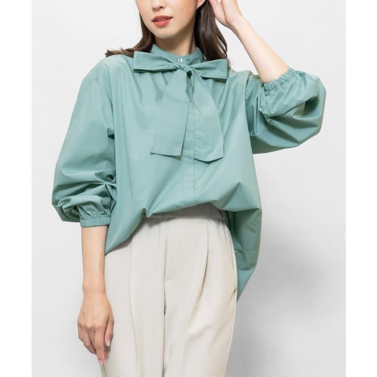 エメラルドグリーン | リボンタイブラウス バルーンスリーブ 長袖 | mili an deni