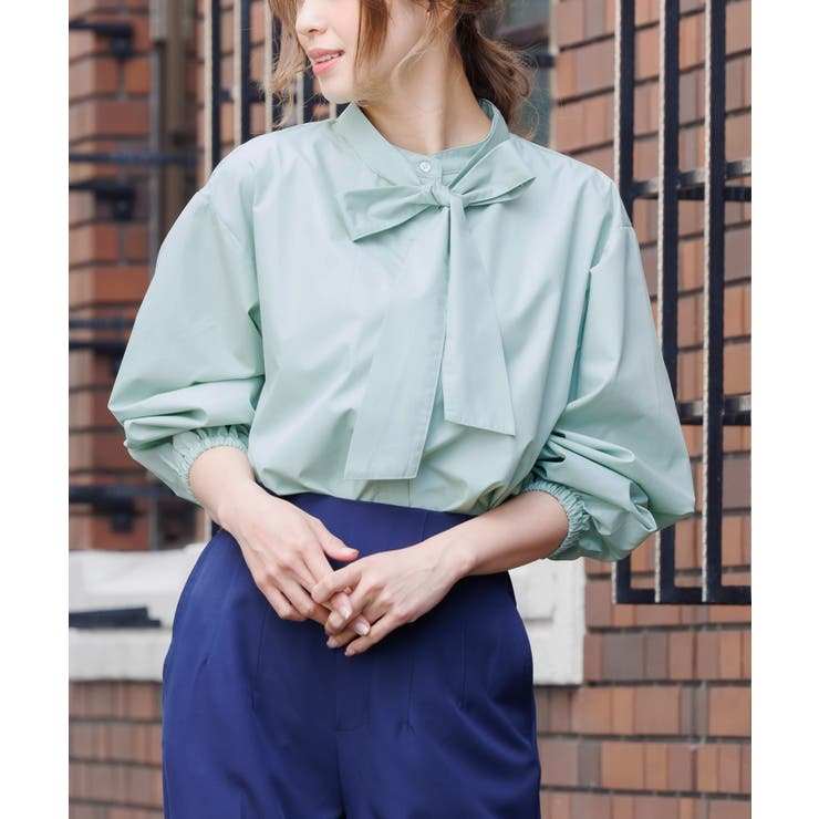 ミント | リボンタイブラウス バルーンスリーブ 長袖 | mili an deni
