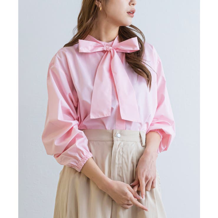 ピンク | リボンタイブラウス バルーンスリーブ 長袖 | mili an deni