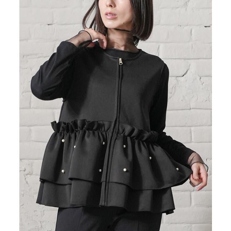 ブラック | パールティアードフリルベスト ティアードフリル クルーネック | mili an deni
