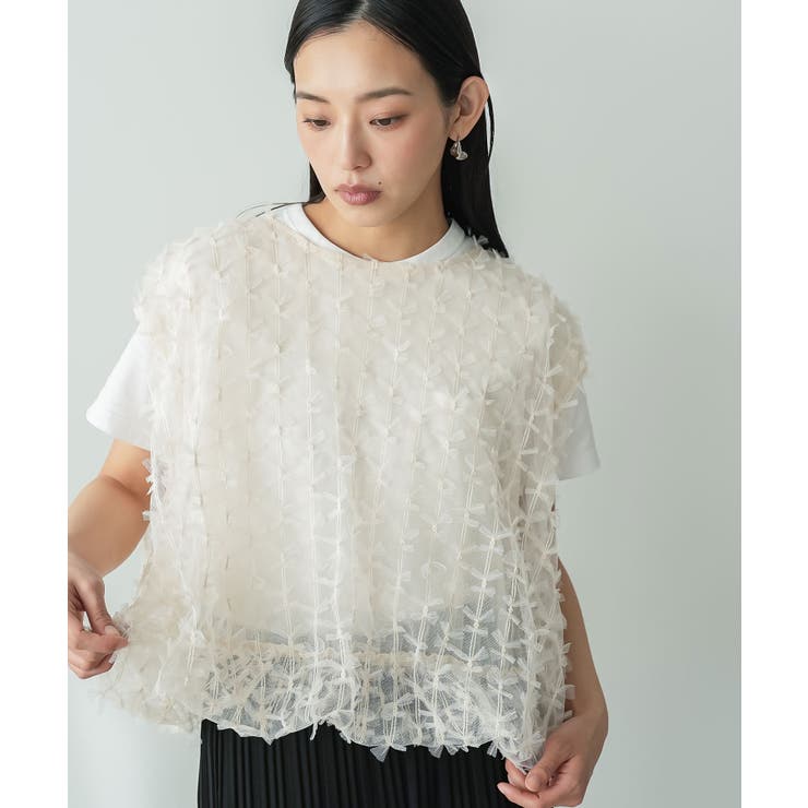 ベージュ | リボンチュール バルーンベスト レディース | mili an deni