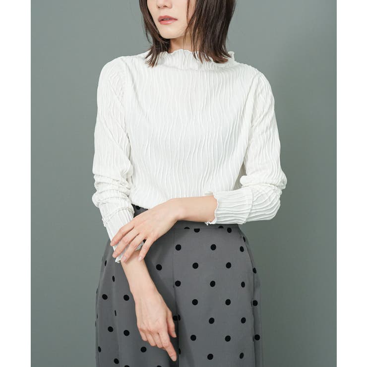 アイボリー | レディース トップス ウェーブジャガードプチハイロンT | mili an deni