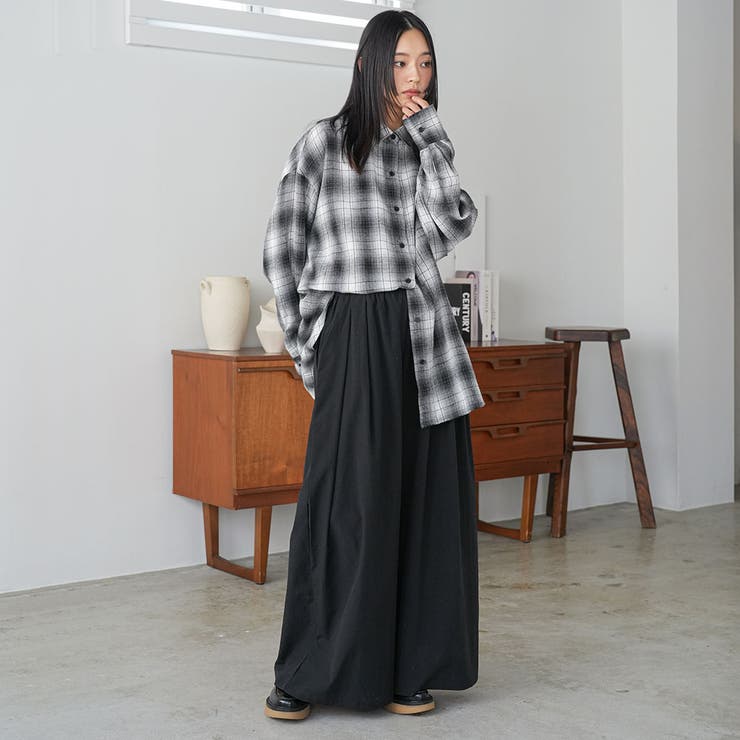 オーバーサイズチェックシャツ レギュラーカラー コットン裾ラウンド | mili an deni | 詳細画像11 