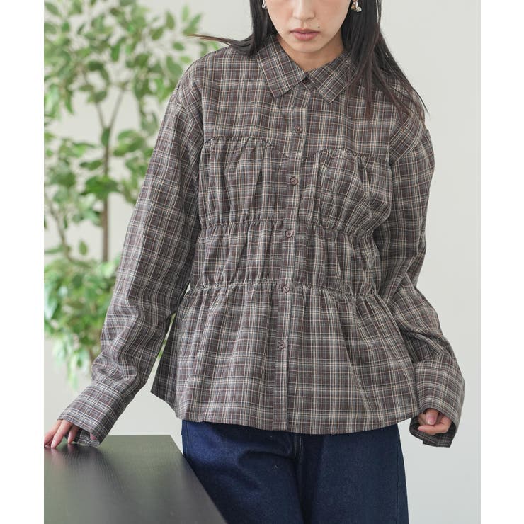ブラウン | シャーリングチェックシャツ クルーネック チェックシャツ | mili an deni