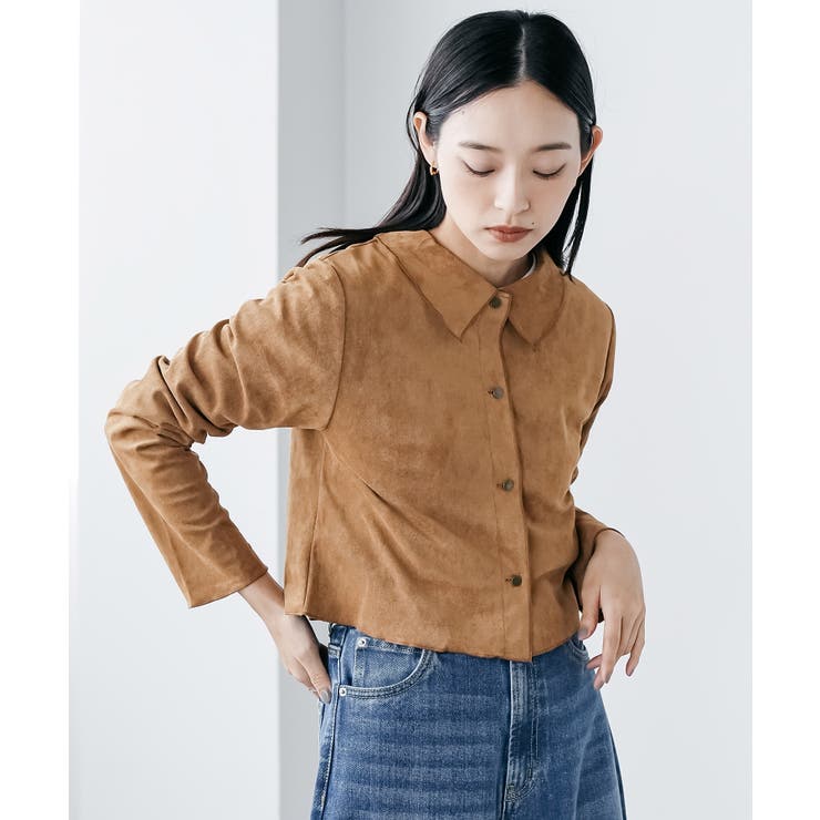 キャメル | スウェードロングスリーブメロウブラウス レギュラーカラー 長袖 | mili an deni