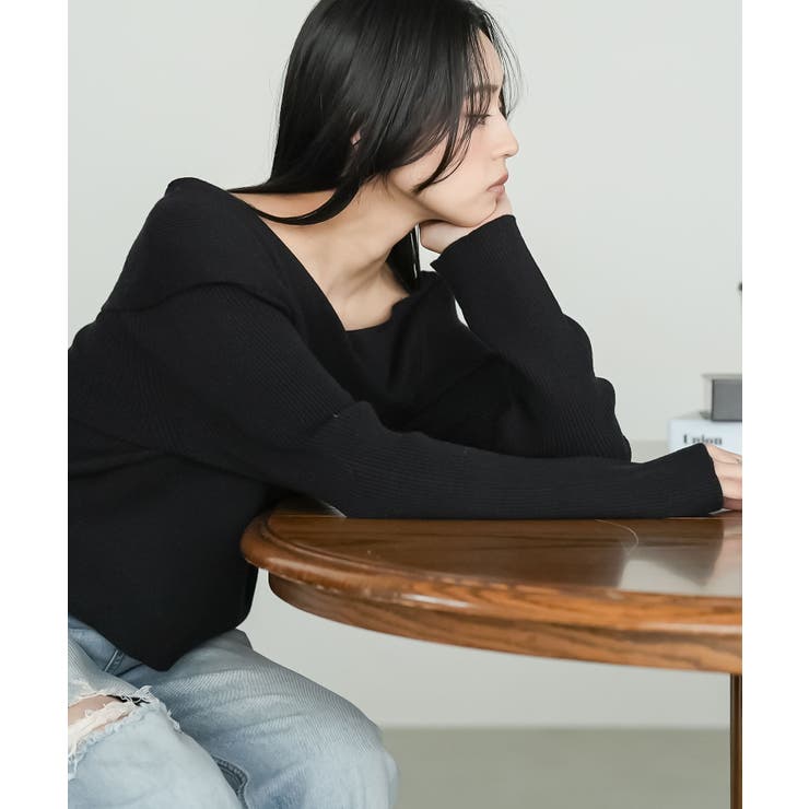 ブラック | アシメニットトップス ニット セーター | mili an deni