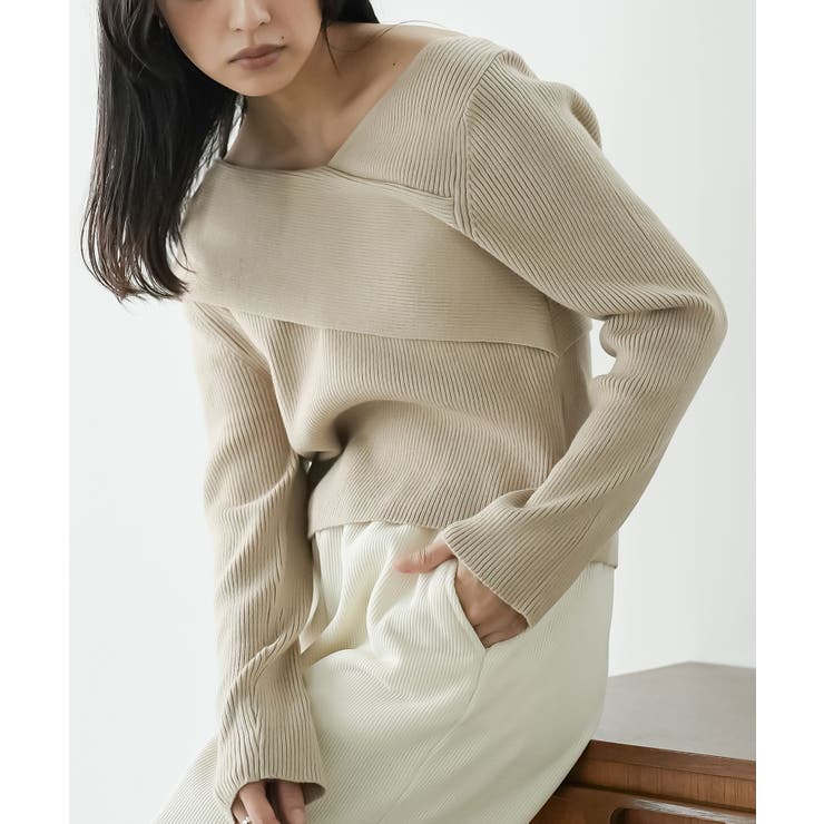 グレージュ | アシメニットトップス ニット セーター | mili an deni