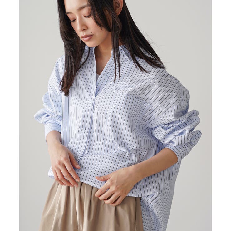 サックス | ストライプオーバーシャツ レディース シャツ | mili an deni
