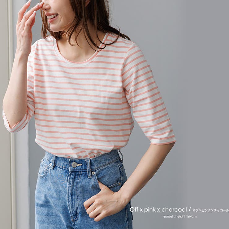 オフホワイト×ピンク | 5分袖Tシャツ 新色追加 M | mili an deni
