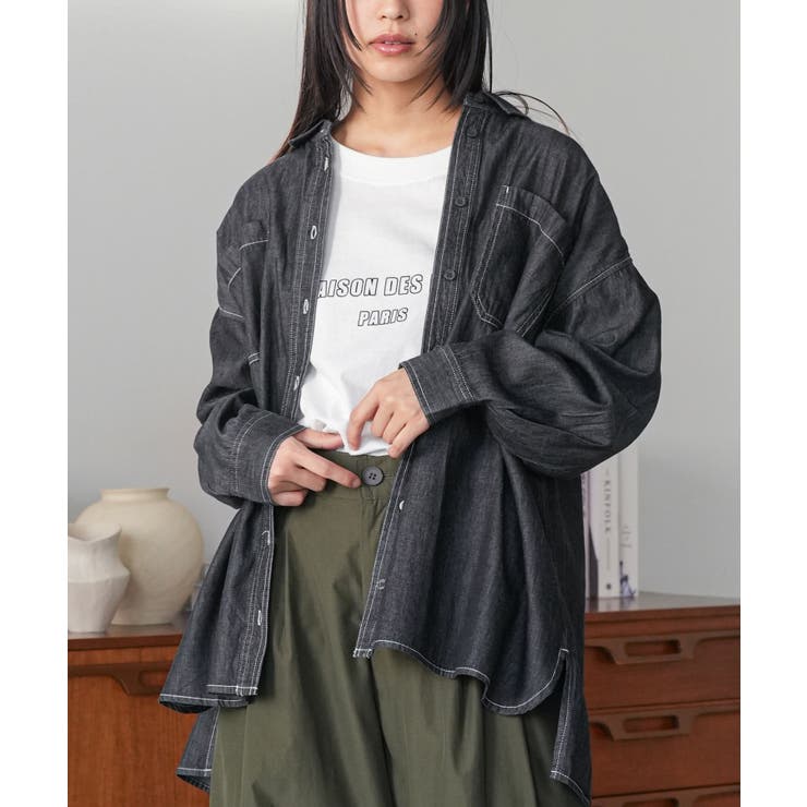 ブラック | オーバーサイズデニムシャツ 長袖 レギュラーカラー | mili an deni