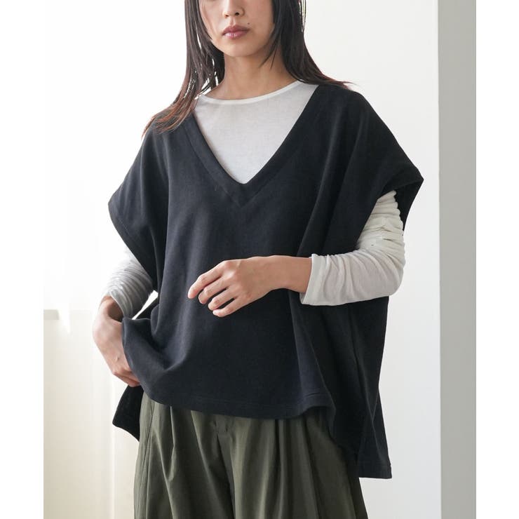 ブラック | T C 裏毛Vネックベスト | mili an deni