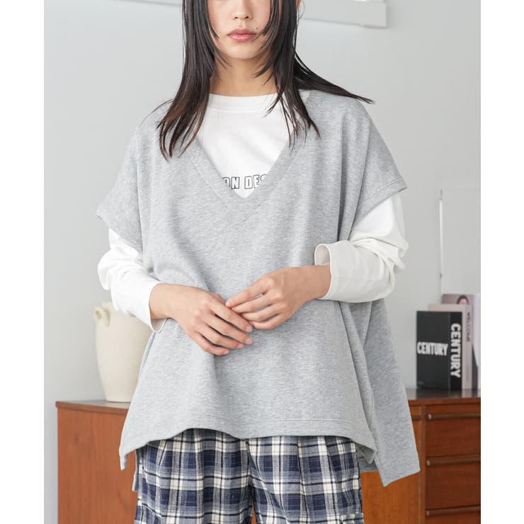 杢グレー | T C 裏毛Vネックベスト | mili an deni