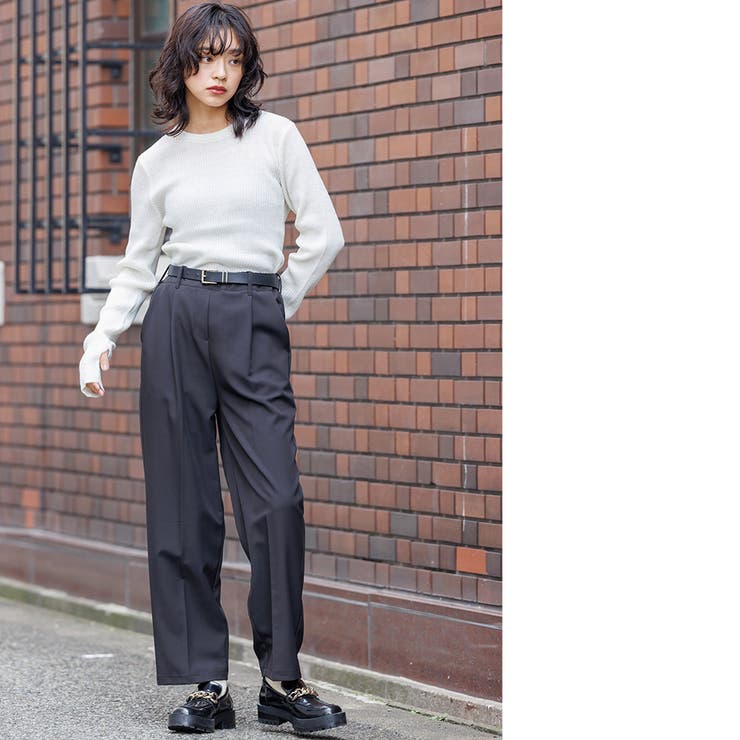 洗える ウォッシャブルリブニット指穴トップス クルーネック | mili an deni | 詳細画像8 