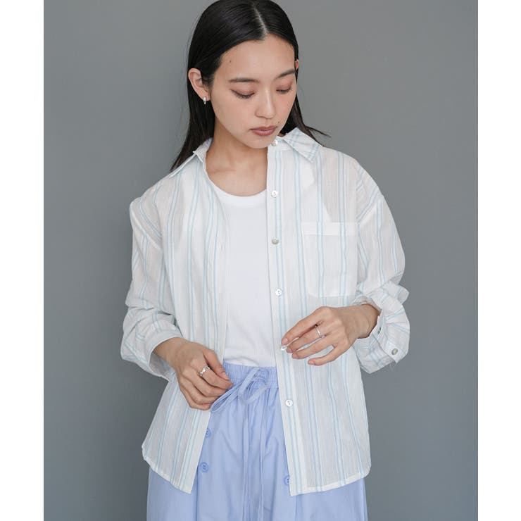 ライトブルー | カラーストライプシャツ ブラウス コットン | mili an deni