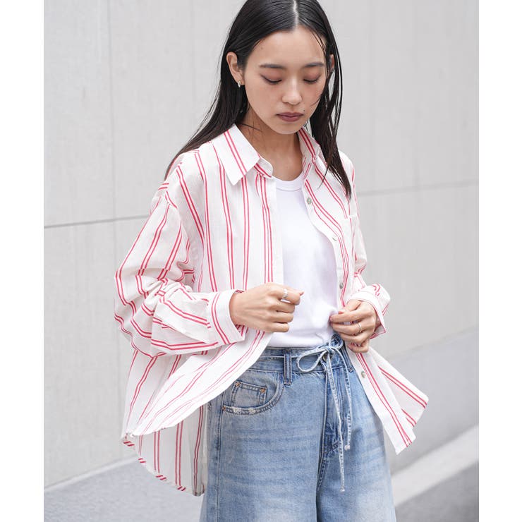 レッド | カラーストライプシャツ ブラウス コットン | mili an deni