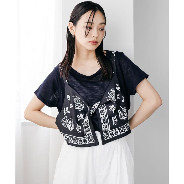 ネイビー | バンダナキャミレイヤードトップス レイヤード風 クルーネック | mili an deni