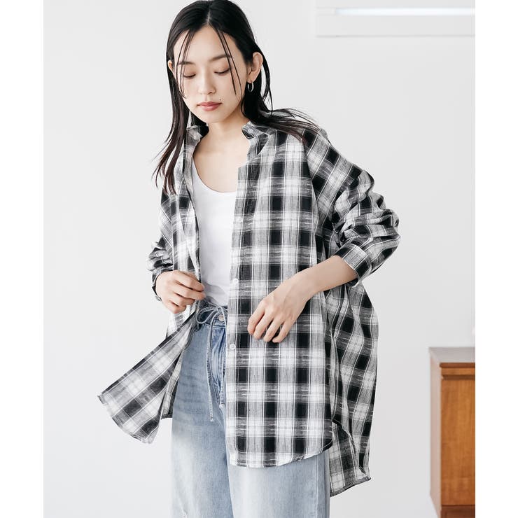 ブラック | マドラスチェックシャツトップス ブラウス レギュラーカラー | mili an deni