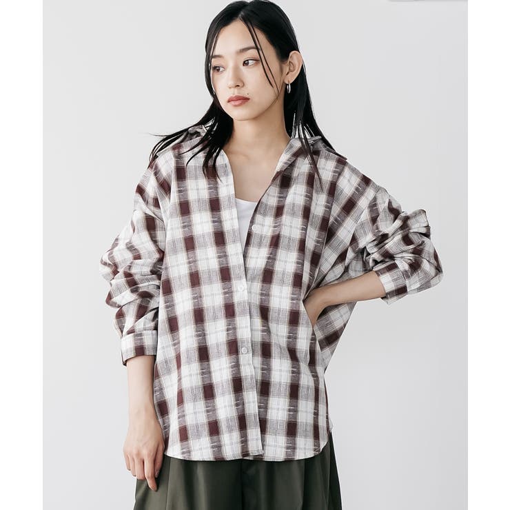 ブラウン | マドラスチェックシャツトップス ブラウス レギュラーカラー | mili an deni