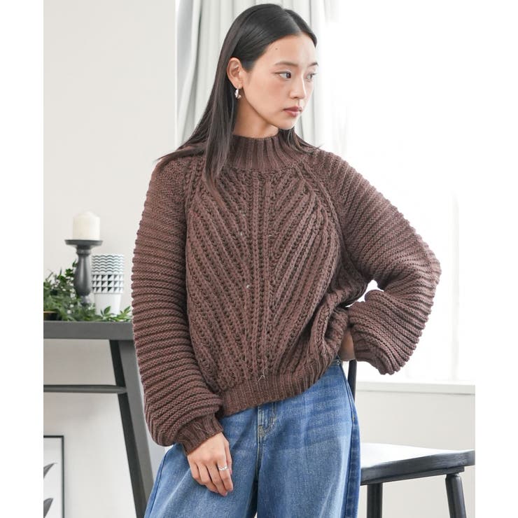 ブラウン | 畦編みハイネックニットプルオーバー トップス ハイネック | mili an deni